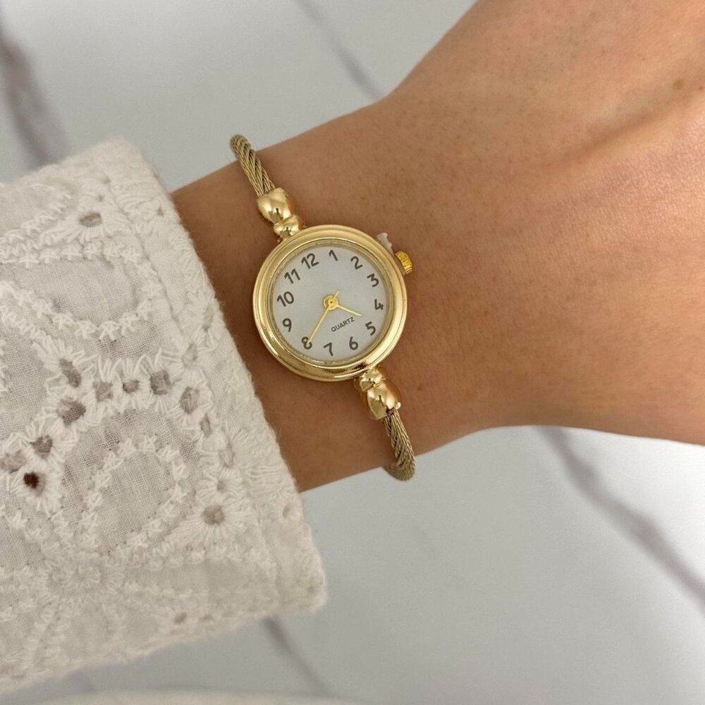 SKU:0496 gold white mini Vintage vibe watch bracelet gift bag Stainless steel